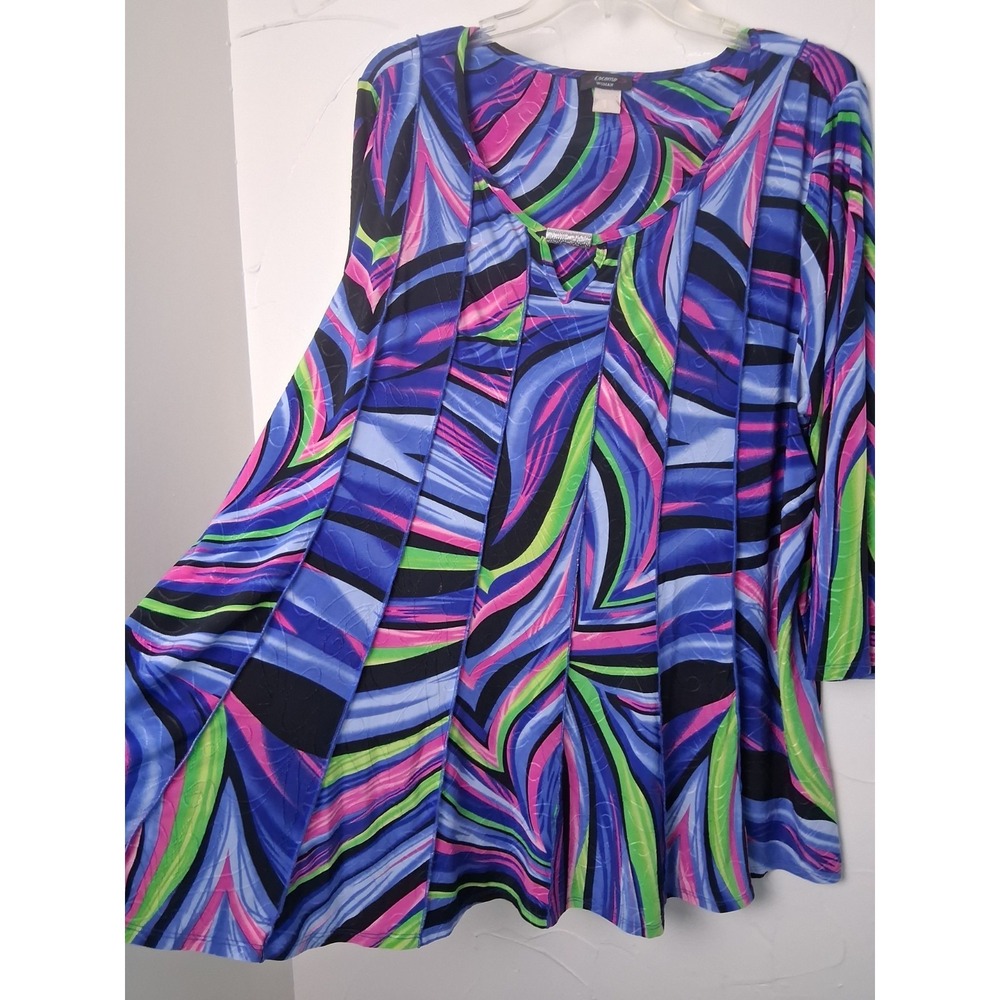 Vintage Abstract Vibrant Tunic Top Liquid Knit Pullover Size 2X Art To Wear - Picture 3 of 6